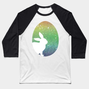 Easter Bunny Silhouette in Rainbow Ombre Faux Glitter Easter Egg Baseball T-Shirt